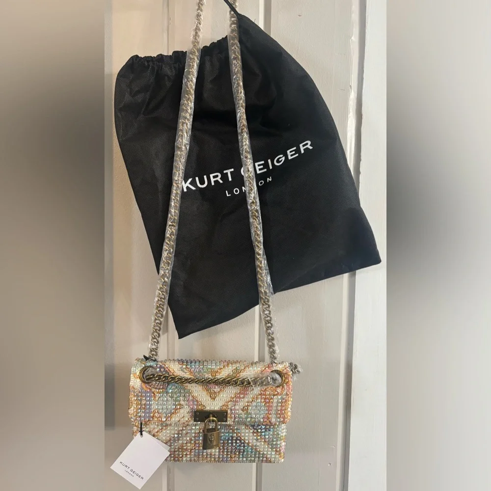 Kurt Geiger NWT The Brixton Seascape Iridescent Studded Bag W/Dustbag. - Picture 1 of 16